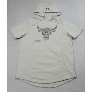 Under Armour Project Rock Hoodie Mens Small Beige Short Sleeve Loose‎ Training